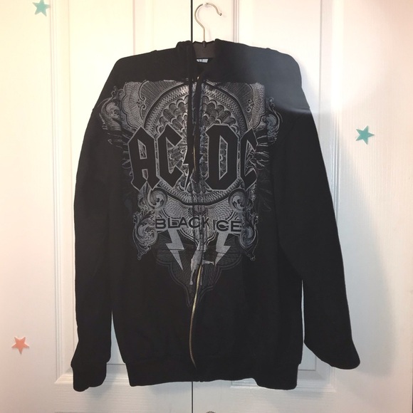ACDC VINTAGE ZIP UP BLACK ICE BAND HOODIE - Picture 2 of 5